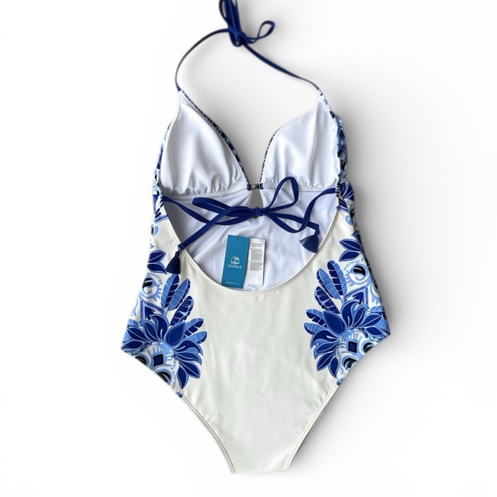 NWT Cupshe Vintage Floral Halterneck Low-Cut Back One-Piece Swimsuit Size Large - Picture 4 of 9